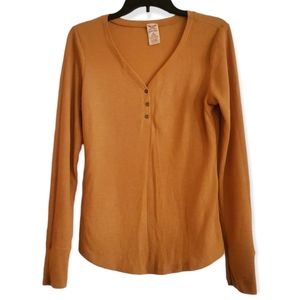 Faded Glory Womens M Mustard Yellow/Gold Henly Long Sleeve Shirt